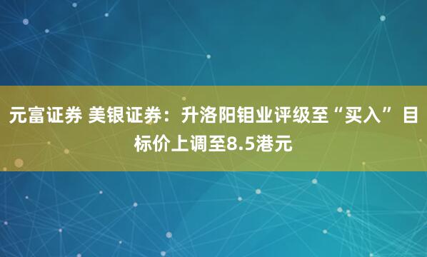 元富证券 美银证券：升洛阳钼业评级至“买入” 目标价上调至8.5港元